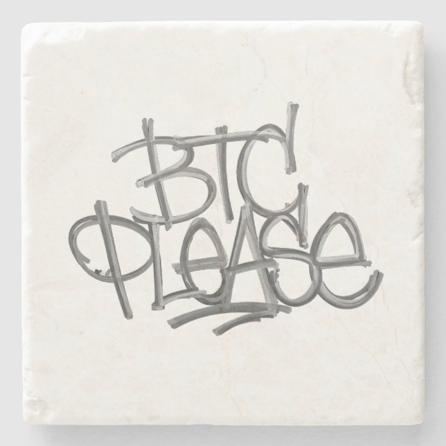 Porta-copo De Pedra "BTC Por Favor" (Branco) (Frente)