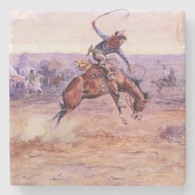 Porta-copo De Pedra Bucking Bronco (Amarrando um Cavalo Selvagem) (Frente)