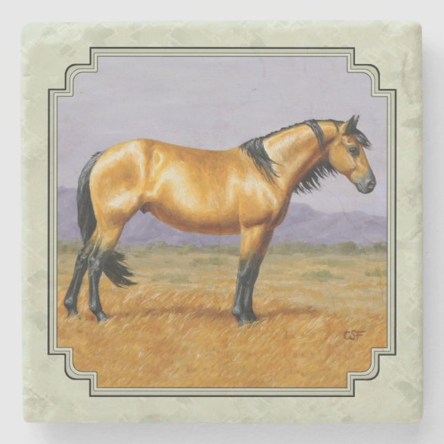 Porta-copo De Pedra Buckskin Horse Mustang Stallion Sage Green (Frente)