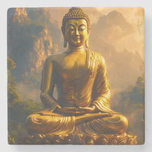 Porta-copo De Pedra Buda Sentado Dourado Sob um Céu de Pôr do Sol