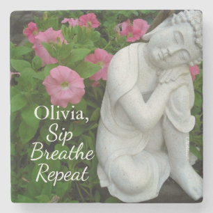 Porta-copo De Pedra Buda Zen Sip Breathe Repeat Personalizado – Nome