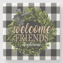 Buffalo Check Black and White Boxwood Wreath