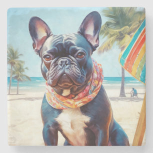Porta-copo De Pedra Buldogue francês na praia, presente de verão para 