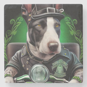 Porta-copo De Pedra Bull Terrier Cão Dirigindo Bicicleta Dia de São Pa