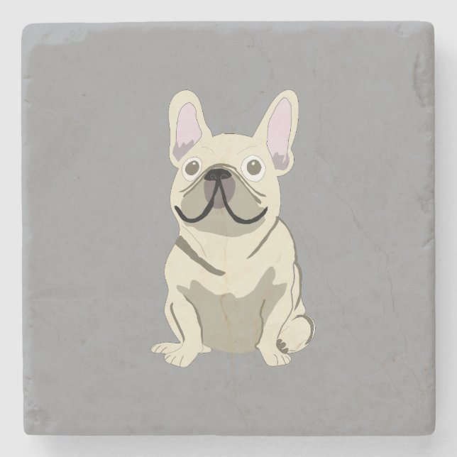 Porta-copo De Pedra Bulldogue Francês Creme (Frente)