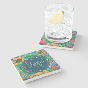 Porta-copo De Pedra Bumblebee Floral Bonito