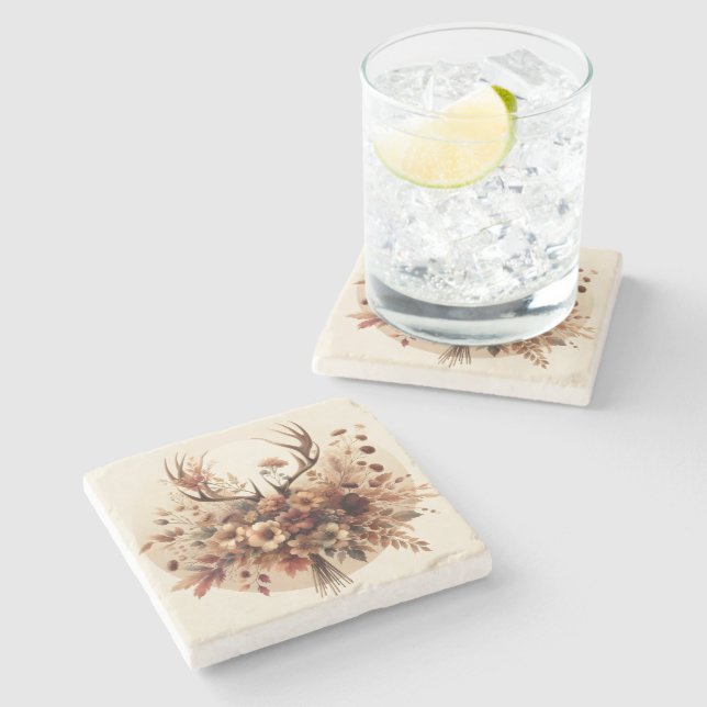 Porta-copo De Pedra Buquê Autumn Deer Antler (Lateral)