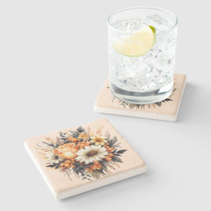 Porta-copo De Pedra Buquê da Cinza amarela laranja