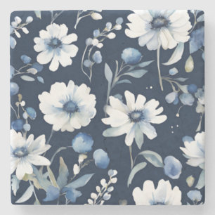 Porta-copo De Pedra Buquê de Flores Elegante Aquarela Azul