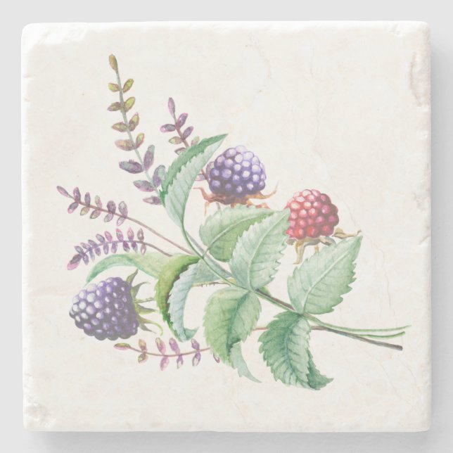 Porta-copo De Pedra Buquê de framboesas com Blackberries (Frente)