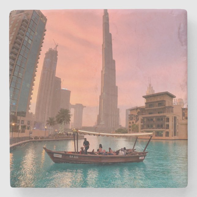 Porta-copo De Pedra Burj Khalifa Boat Lake Cityscape (Frente)