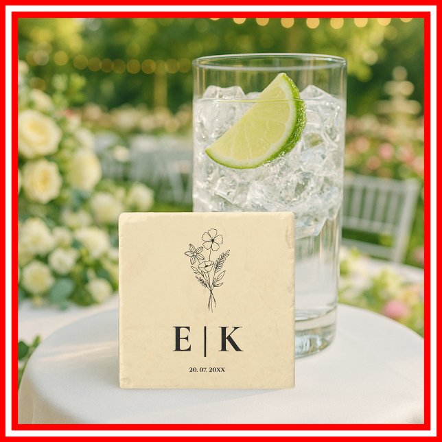 Porta-copo De Pedra Butter Yellow Wildflower Monogram Wedding (Criador carregado)