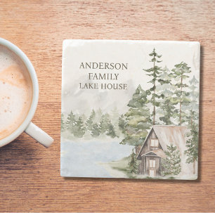 Porta-copo De Pedra Cabana de Casa de Lago para Família da Floresta de