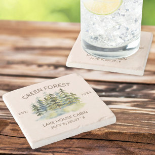 Porta-copo De Pedra Cabine de Lodge Floresta Verde Nebulosa Vintage em