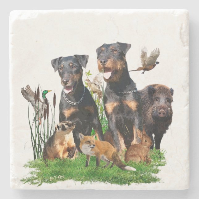 Porta-copo De Pedra Caça alemã Terrier (Jagdterrier) (Frente)