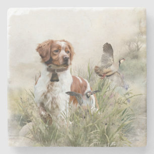 Porta-copo De Pedra Caça com um cão Brittany, Art