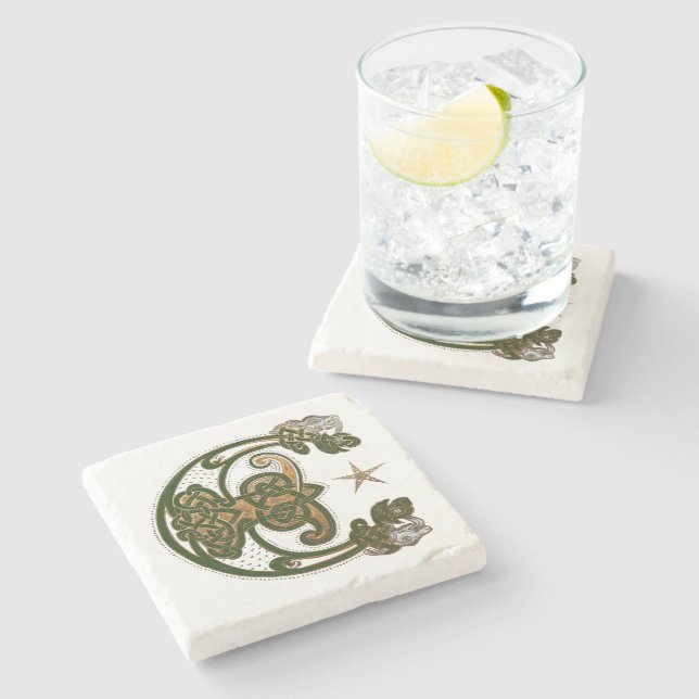 Porta-copo De Pedra Caçador e Céltico Dourado (Lateral)