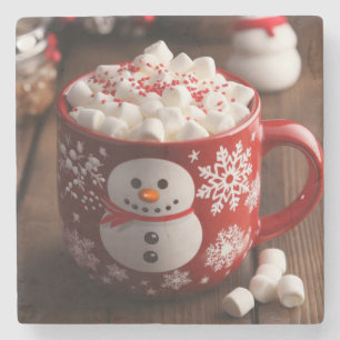 Porta-copo De Pedra Cacau quente gourmet numa linda caneca de neve