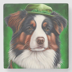 Porta-copo De Pedra Cachorro Australian Shepherd vestido para o Dia de