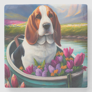 Porta-copo De Pedra Cachorro Basset em um remo: Uma aventura cênica