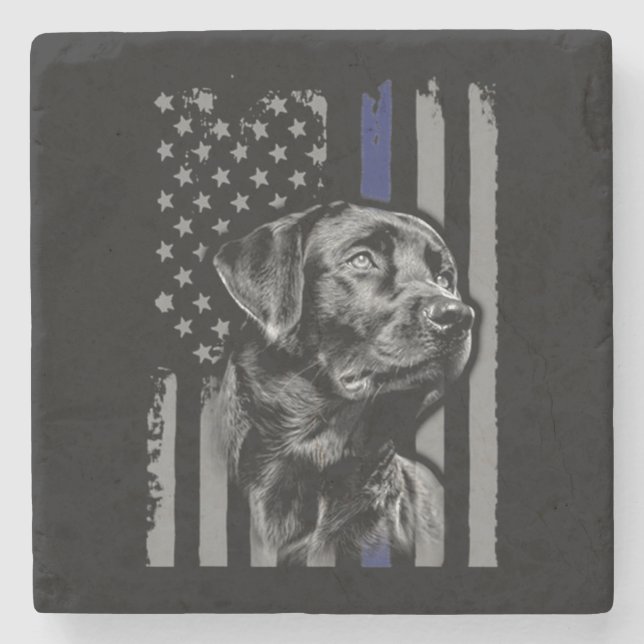 Porta-copo De Pedra Cachorro | Black Labrador American Flag Thin Line (Frente)