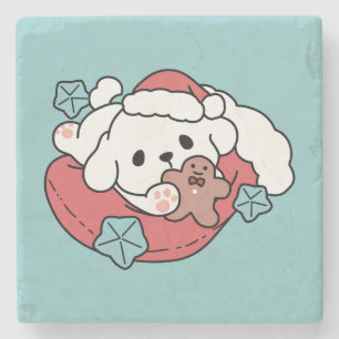 Porta-copo De Pedra Cachorro de Natal em Santa Hat - Feriado Cheque pa