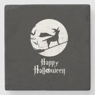 Porta-copo De Pedra Cachorro Feliz Vassoura-de-bruxa do Halloween