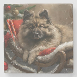 Porta-copo De Pedra Cachorro Keeshond Natal Festivo