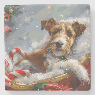 Porta-copo De Pedra Cachorro Wire Fox Terrier Natal Festivo