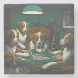 Porta-copo De Pedra Cães São Bernardo Jogando Poker