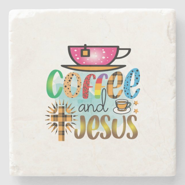 Porta-copo De Pedra Café Arte Café E Jesus (Frente)