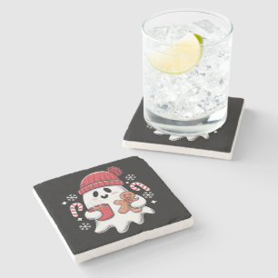 Porta-copo De Pedra Café com Fantasma Fofo de Natal Café de Natal com