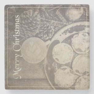 Porta-copo De Pedra Café e Biscoitos de Natal Vintage