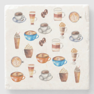 Porta-copo De Pedra Café Lover Watercolor Latso Espresso Beans