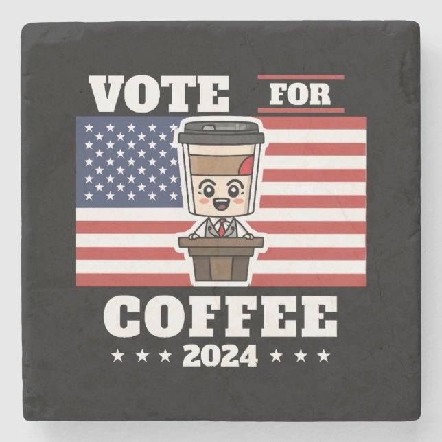 Porta-copo De Pedra Café para presidente, vote no café (Frente)