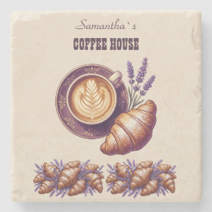 Porta-copo De Pedra Cafe Personalizado Merch Croissant Vintage Com Lav