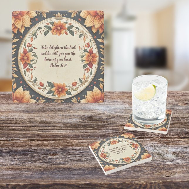 Porta-copo De Pedra Cair Quadro de Flor Personalizável Verso (Criador carregado)