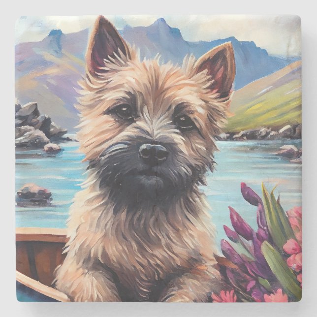 Porta-copo De Pedra Cairn Terrier em um remo: Uma aventura cênica (Frente)