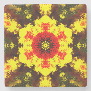 Porta-copo De Pedra Caleidoscópio Psicodélico Flor Amarelo e Vermelho
