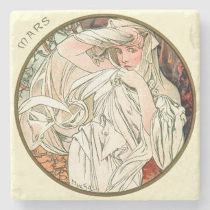 Porta-copo De Pedra Calendário março de Nouveau Mucha da arte