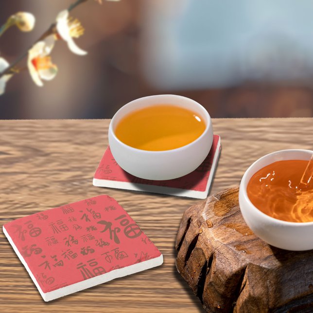 Porta-copo De Pedra Caligrafia chinesa festiva 福 bênçãos (Criador carregado)