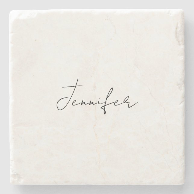 Porta-copo De Pedra Caligrafia Elegante Black White Plain Nome Simples (Frente)