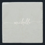 Porta-copo De Pedra Caligrafia Elegante Nome Monograma Verde Script<br><div class="desc">Elegante Chic Moderno Verde Sage Monograma Nome Assinatura Script Personalizado Pedra Personalizada para Copos. Este design apresenta nome personalizado em uma fonte caligráfica cursiva com cauda ornamentada (ou tipografia) sobre fundo verde sage ou verde empoeirado. São fáceis de personalizar. Ótimo presente feminino e elegante para aquecimento de casa, casamento, também...</div>