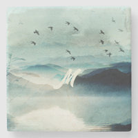 Calm Natureza Aquarela Cena Montanha Monograma