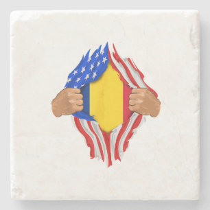 Porta-copo De Pedra Camiseta Sangue Romeno Dentro de Mim Bandeira da R