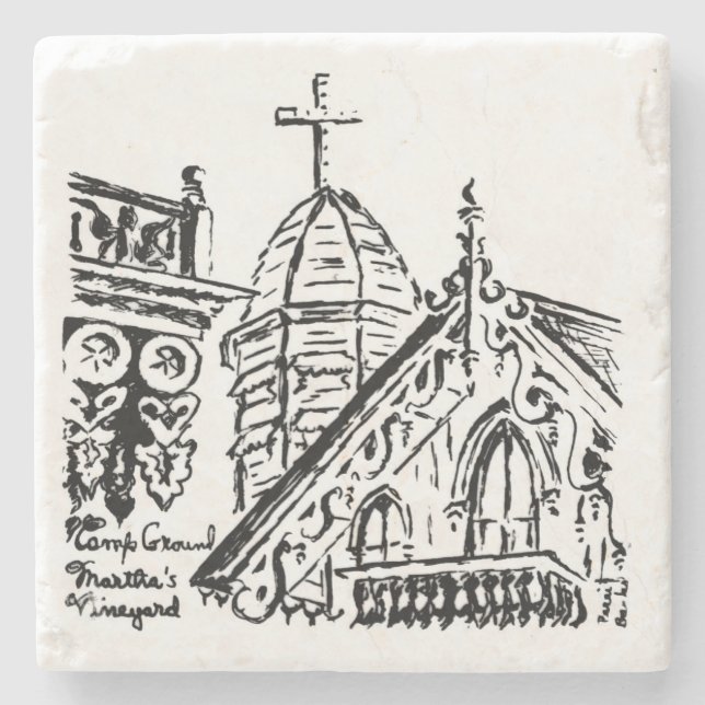 Porta-copo De Pedra Campground Motif por Babbie - O Vineyard de Martha (Frente)