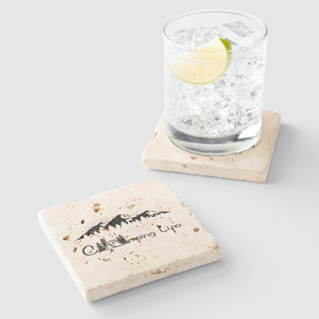 Porta-copo De Pedra Camping Scene  (Lateral)