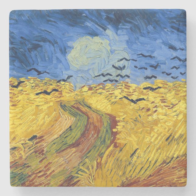 Porta-copo De Pedra Campos de Trigo impressionista de Van Gogh (Frente)