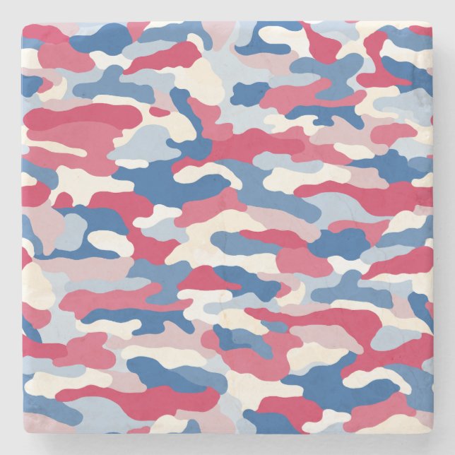 Porta-copo De Pedra Camuflagem Azul e Branco Vermelho (Frente)