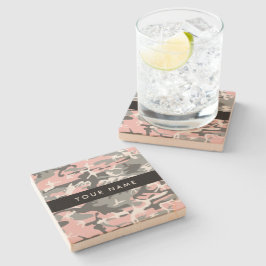 Porta-copo De Pedra Camuflagem rosa e Cinza Seu nome Personaliza